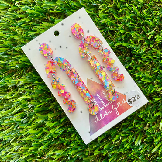 ON SALE!!!!!! Resin Earrings - Rainbow Confetti A Bit of Everything Dangles!