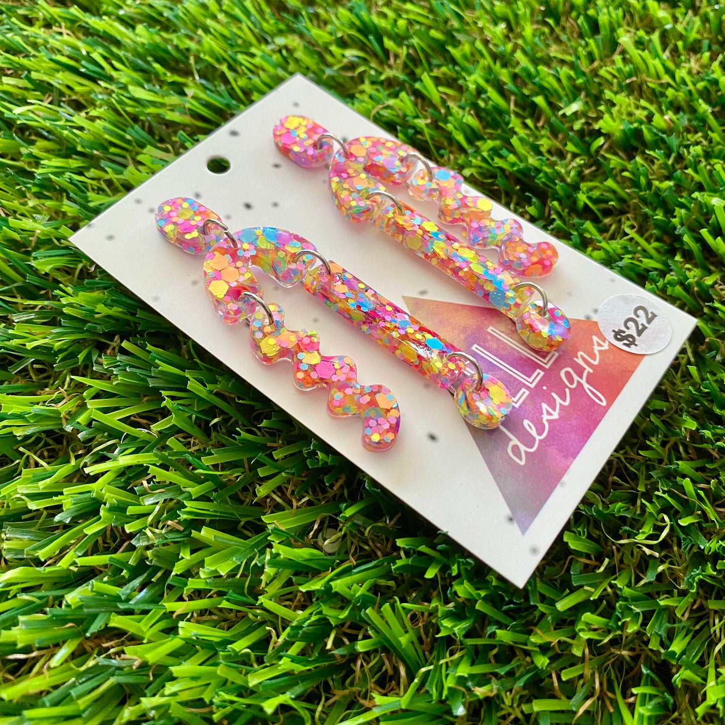 ON SALE!!!!!! Resin Earrings - Rainbow Confetti A Bit of Everything Dangles!