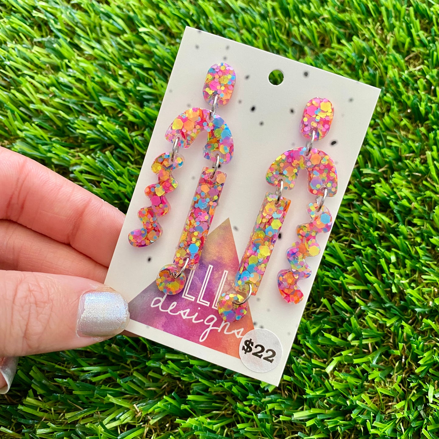 ON SALE!!!!!! Resin Earrings - Rainbow Confetti A Bit of Everything Dangles!