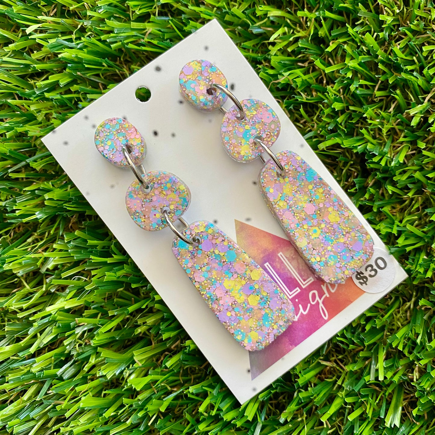 ON SALE!!!!!! Resin Earrings - Pastel Confetti Pebble Dangles - Bamm-Bamm Design!