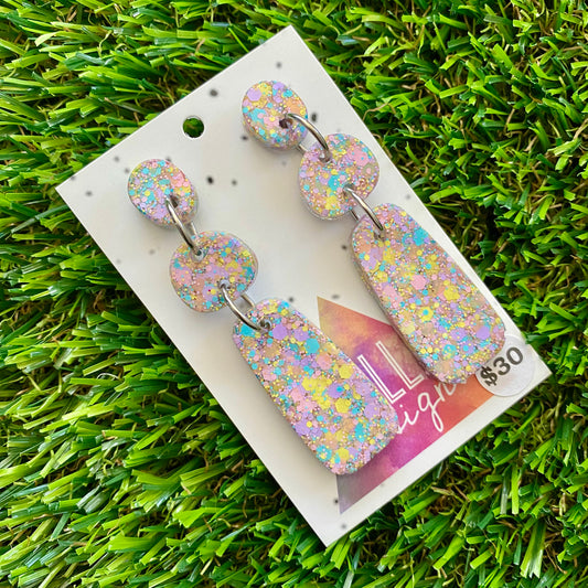 ON SALE!!!!!! Resin Earrings - Pastel Confetti Pebble Dangles - Bamm-Bamm Design!