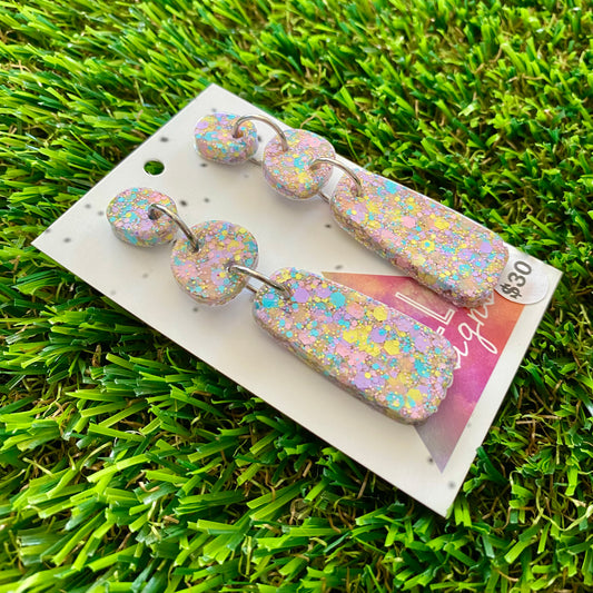 ON SALE!!!!!! Resin Earrings - Pastel Confetti Pebble Dangles - Bamm-Bamm Design!