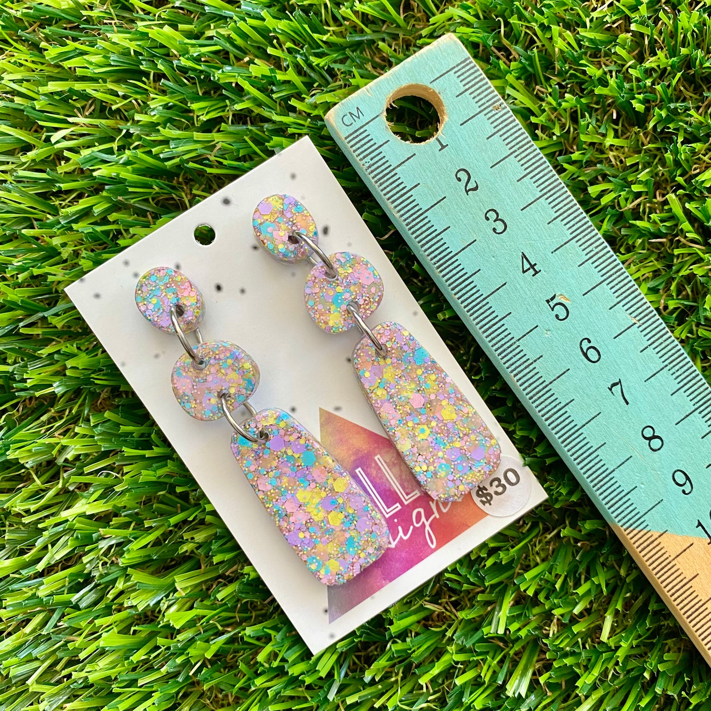 ON SALE!!!!!! Resin Earrings - Pastel Confetti Pebble Dangles - Bamm-Bamm Design!