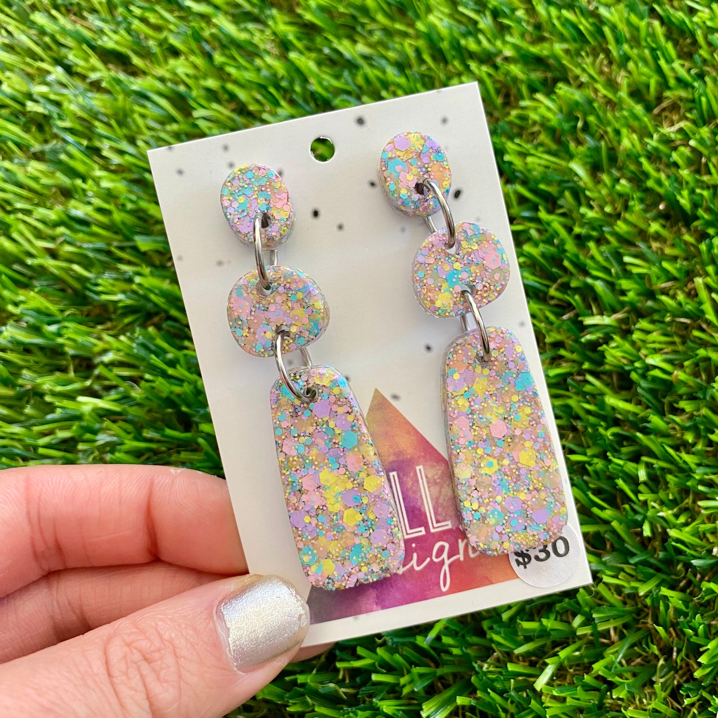 ON SALE!!!!!! Resin Earrings - Pastel Confetti Pebble Dangles - Bamm-Bamm Design!