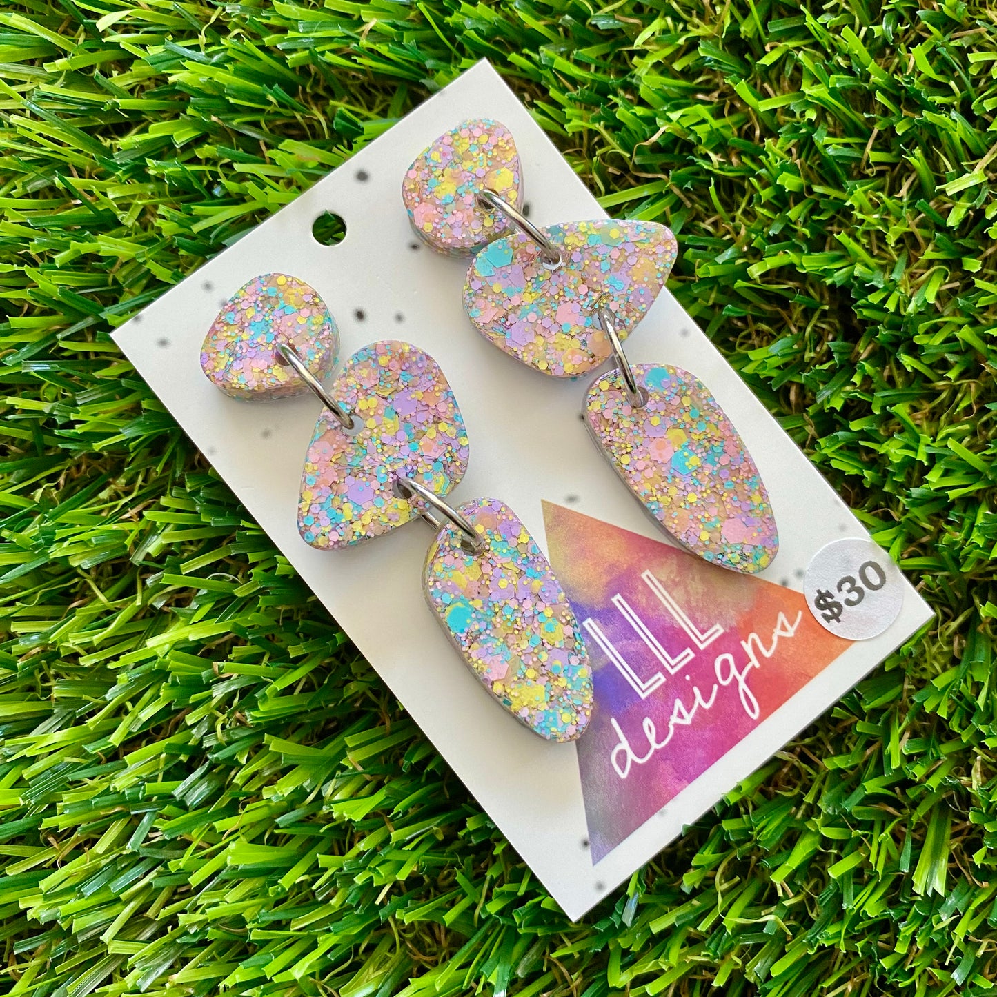 ON SALE!!!!!! Resin Earrings - Pastel Confetti Pebble Dangles - Dino Design!