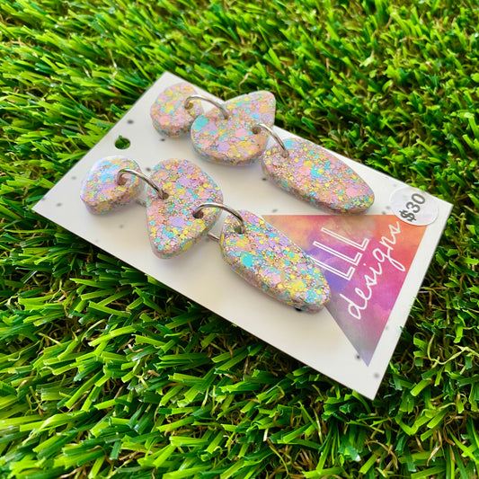 ON SALE!!!!!! Resin Earrings - Pastel Confetti Pebble Dangles - Dino Design!