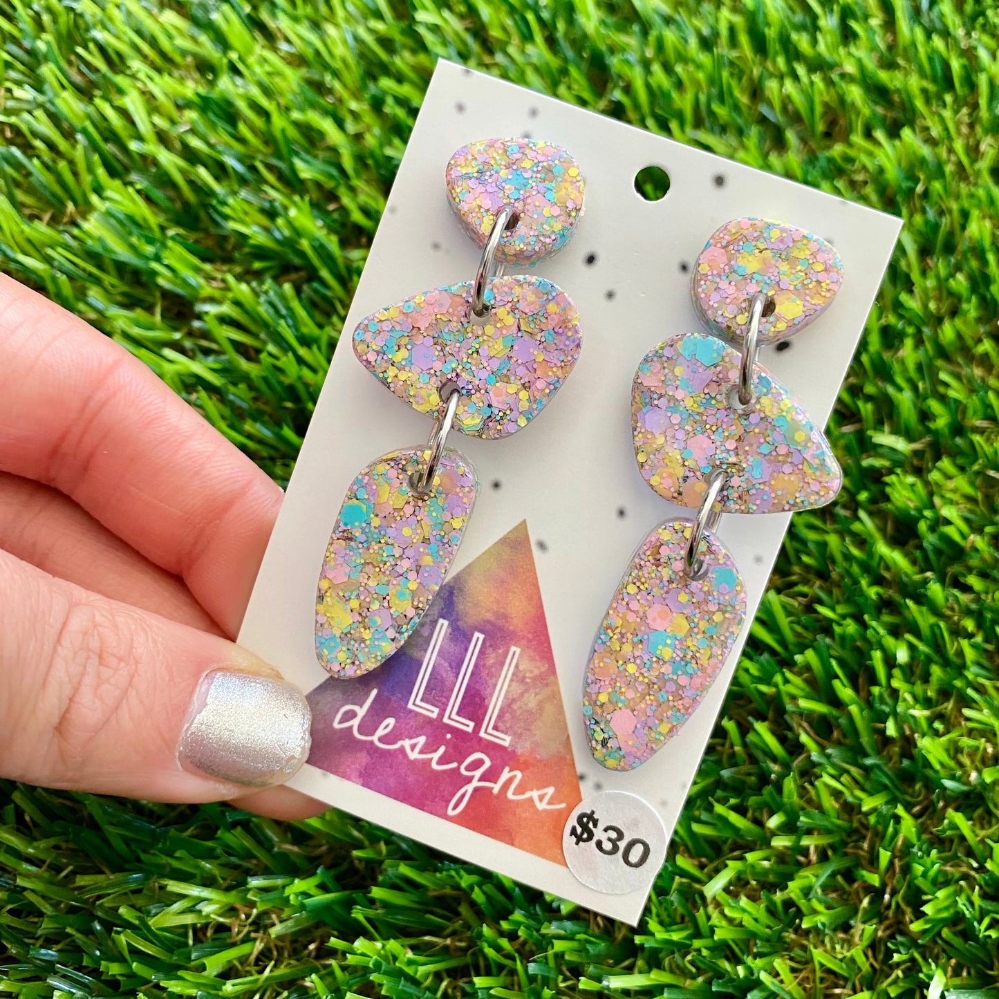 ON SALE!!!!!! Resin Earrings - Pastel Confetti Pebble Dangles - Dino Design!