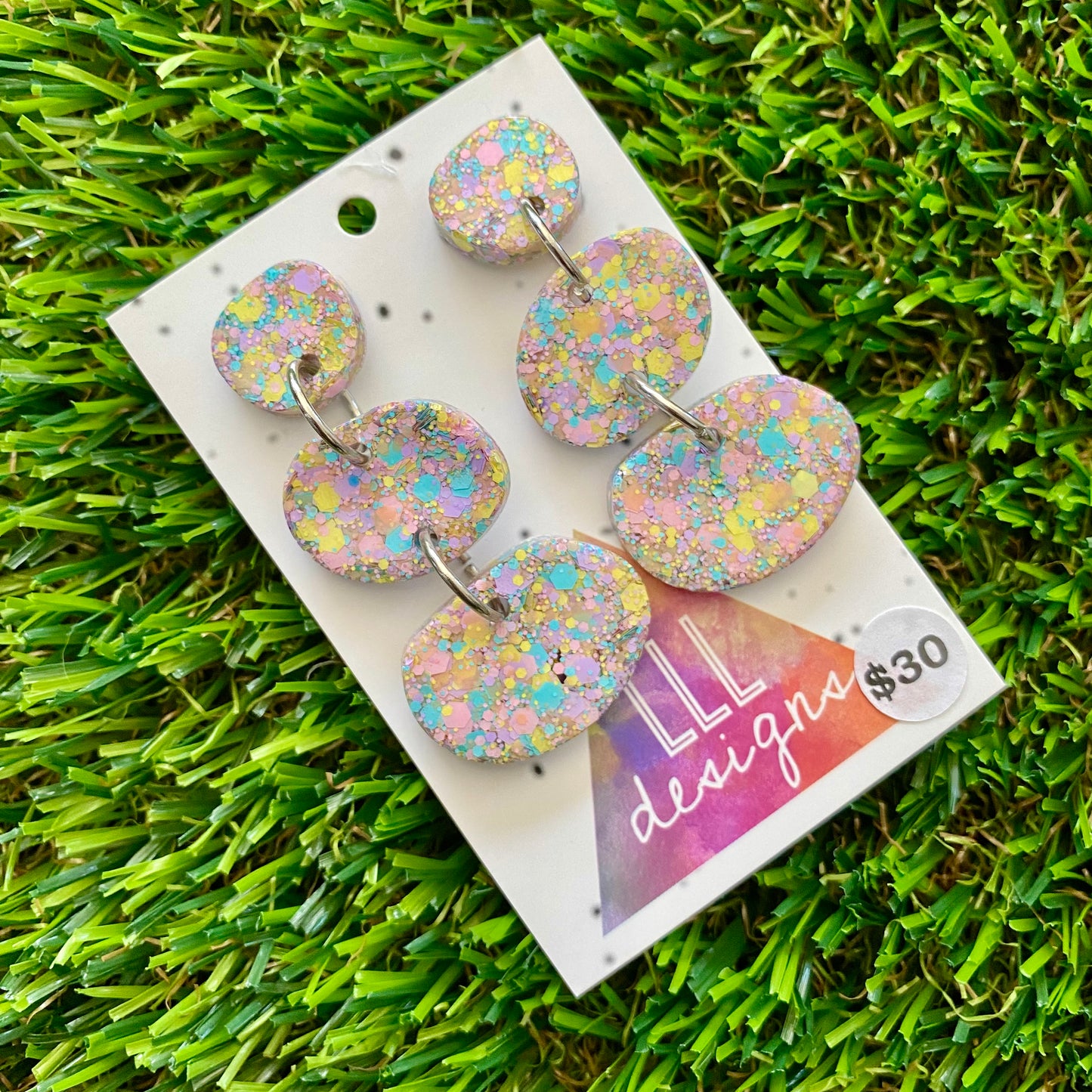 ON SALE!!!!!! Resin Earrings - Pastel Confetti Pebble Dangles - Sabretooth Design!