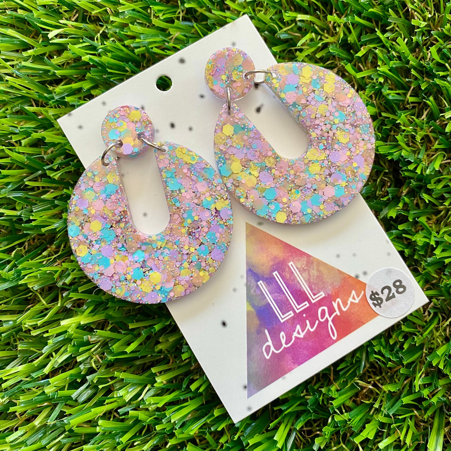 ON SALE!!!!!! Resin Earrings - Pastel Confetti Double Time Dangles!
