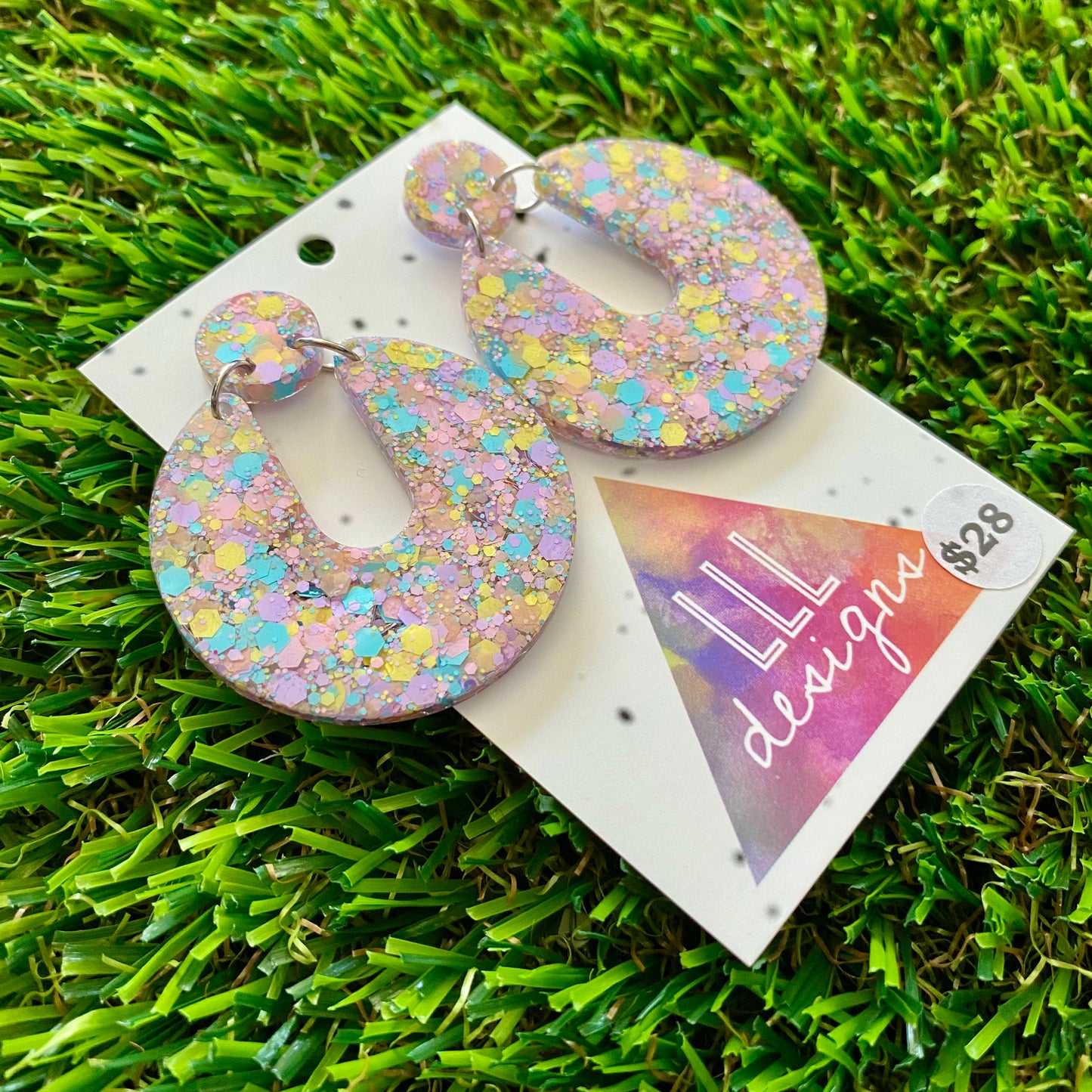 ON SALE!!!!!! Resin Earrings - Pastel Confetti Double Time Dangles!