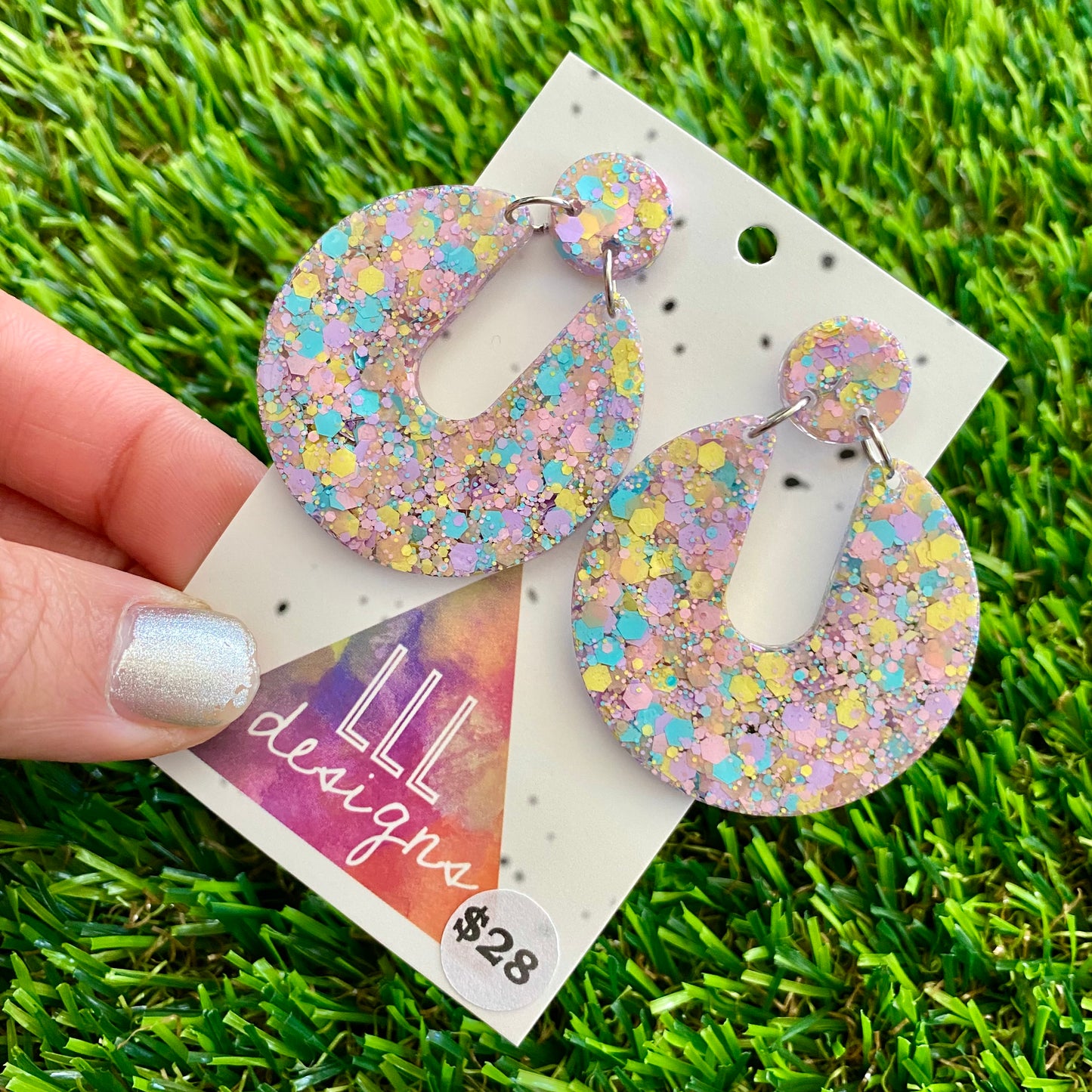 ON SALE!!!!!! Resin Earrings - Pastel Confetti Double Time Dangles!
