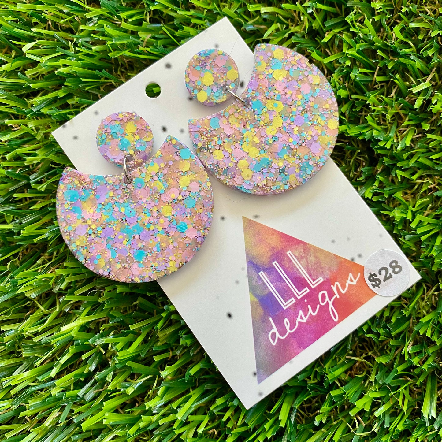 ON SALE!!!!!! Resin Earrings - Pastel Confetti Crescent Dangles!