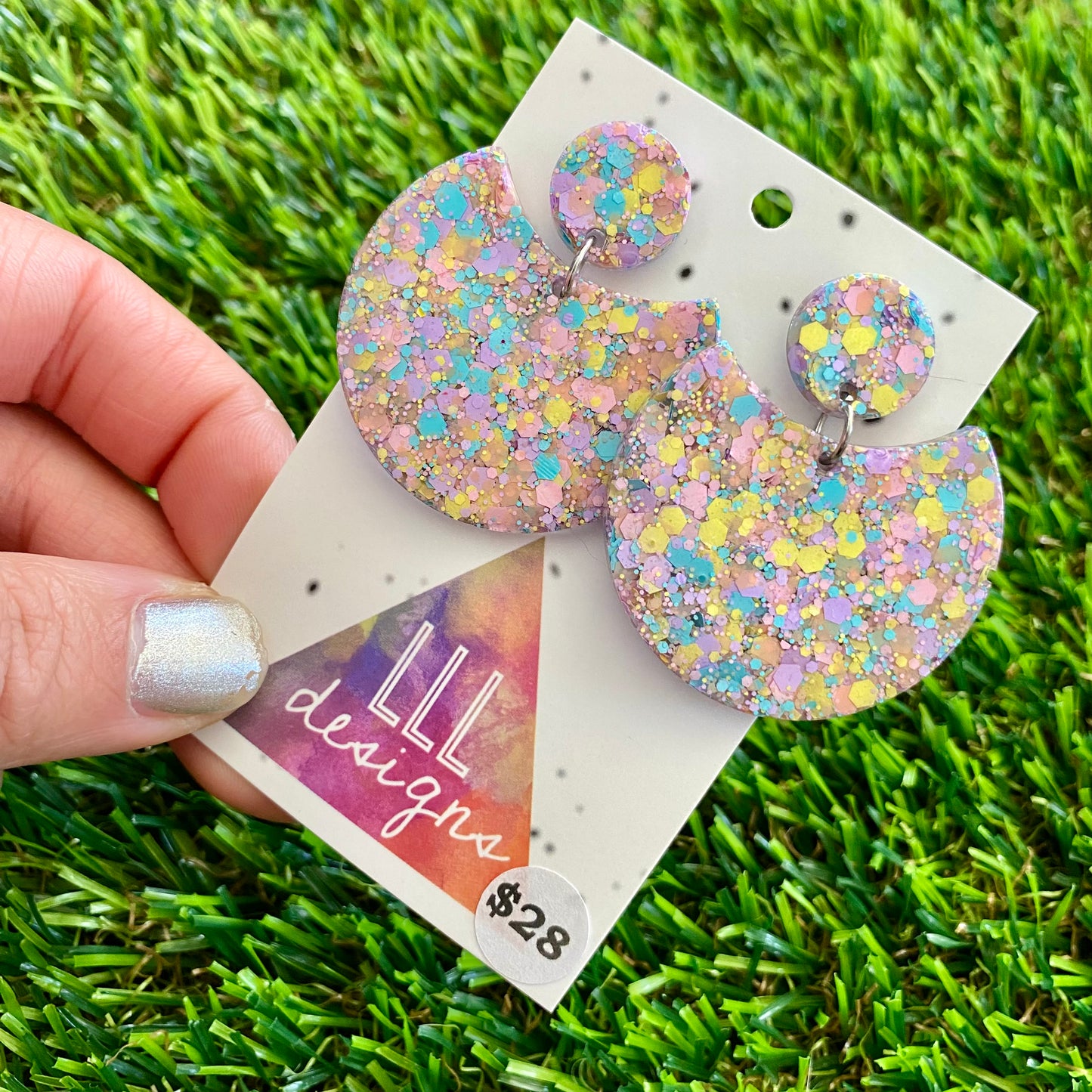 ON SALE!!!!!! Resin Earrings - Pastel Confetti Crescent Dangles!