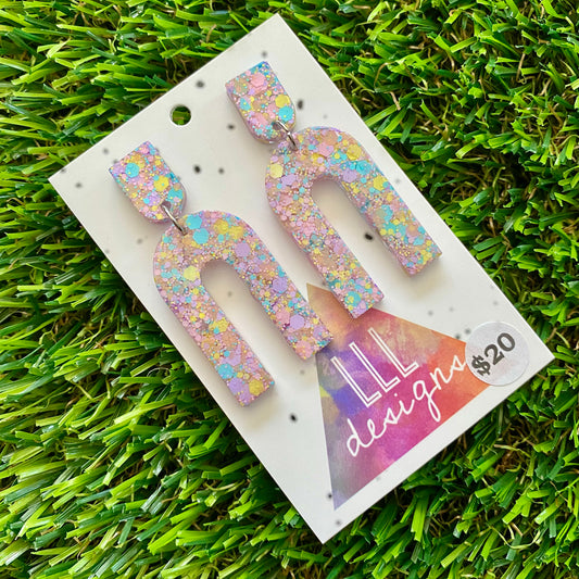 ON SALE!!!!!! Resin Earrings - Pastel Confetti Open Arches Dangles!