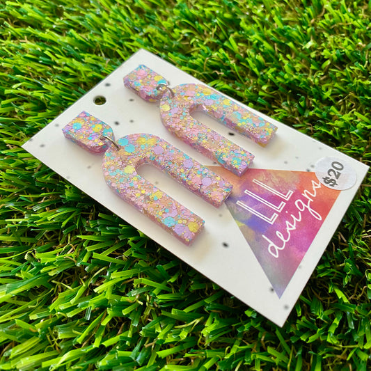 ON SALE!!!!!! Resin Earrings - Pastel Confetti Open Arches Dangles!