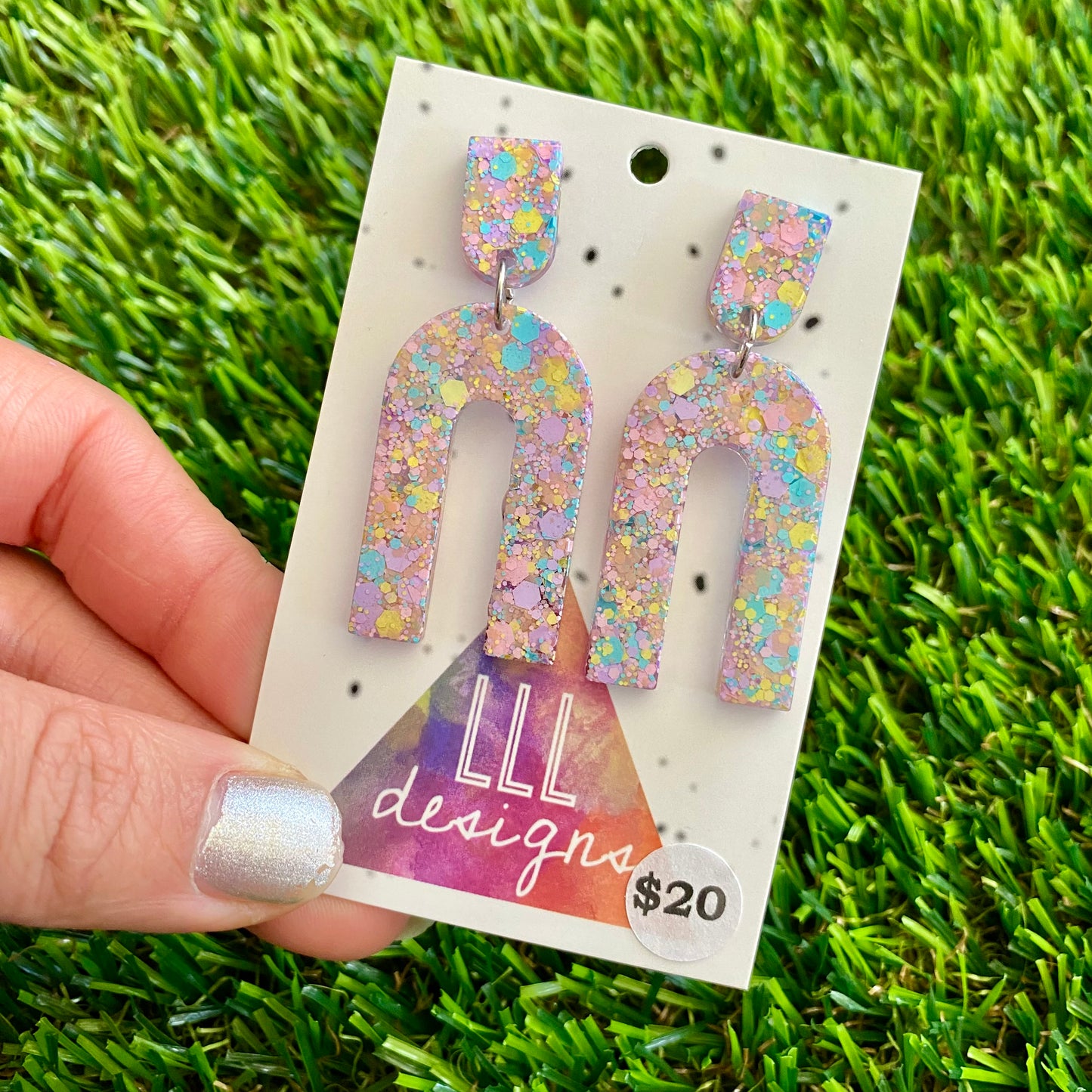 ON SALE!!!!!! Resin Earrings - Pastel Confetti Open Arches Dangles!