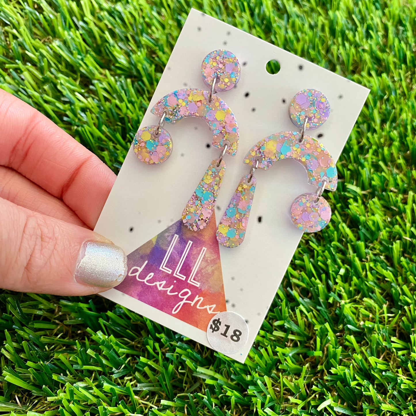 ON SALE!!!!!! Resin Earrings - Pastel Confetti Trapeze Dangles!