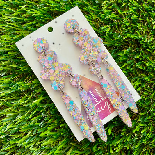 ON SALE!!!!!! Resin Earrings - Pastel Confetti Wiggle Woo Dangles!