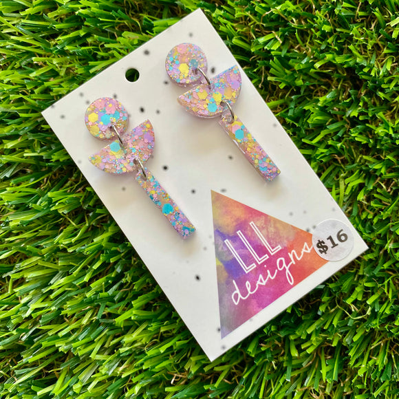 Resin Earrings - Pastel Confetti Totem Pole Dangles!
