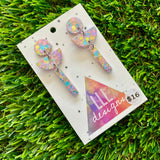 Resin Earrings - Pastel Confetti Totem Pole Dangles!
