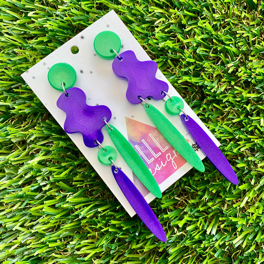 ON SALE!!!!!! Resin Earrings - Purple and Green Wiggle Woo Dangles!