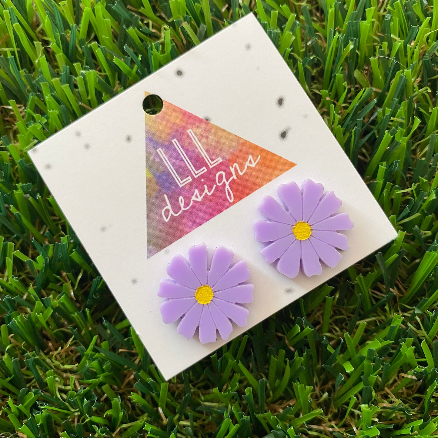 Flower Stud Earrings - Lavender Daisy Stud Earrings Featuring Hand Painted Details! (large)