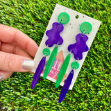Resin Earrings - Purple and Green Wiggle Woo Dangles!