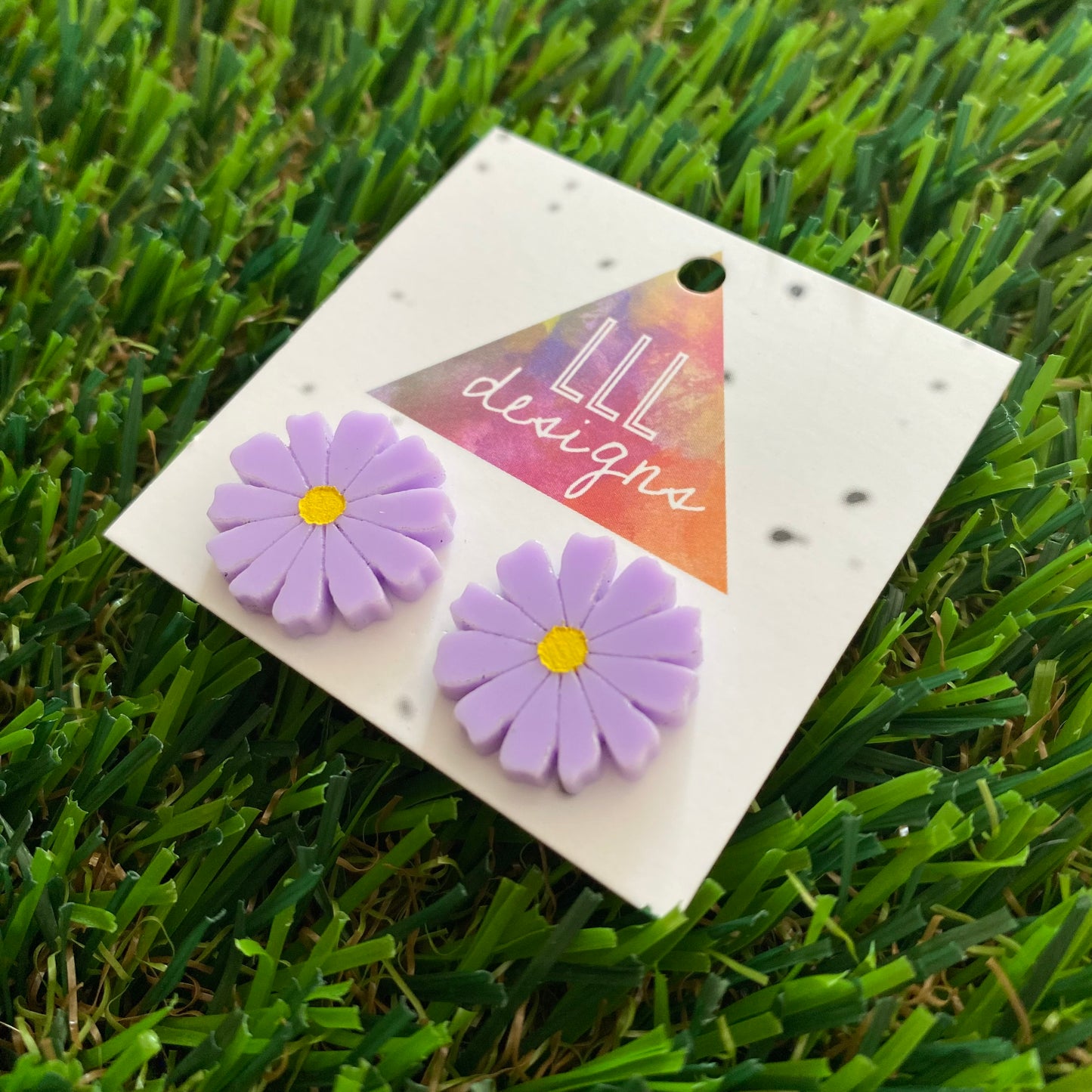 Flower Stud Earrings - Lavender Daisy Stud Earrings Featuring Hand Painted Details! (large)
