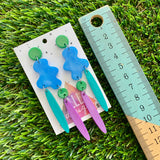 Resin Earrings - Blue, Purple and Green Wiggle Woo Dangles!
