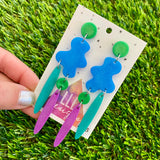 Resin Earrings - Blue, Purple and Green Wiggle Woo Dangles!