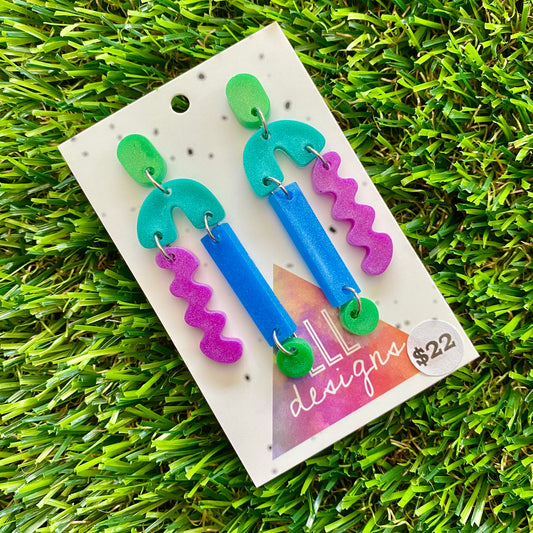 ON SALE!!!!!! Resin Earrings - Blue, Green and Purple A Bit of Everything Dangles!