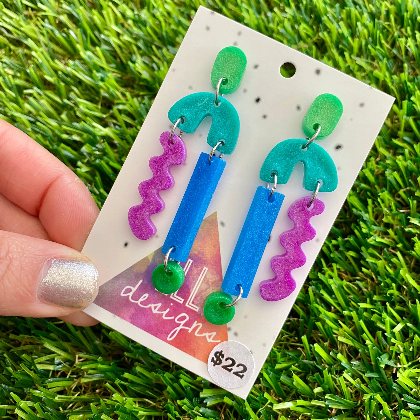ON SALE!!!!!! Resin Earrings - Blue, Green and Purple A Bit of Everything Dangles!