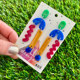 Resin Earrings - Green, Blue, Red and Gold A Bit of Everything Dangles!