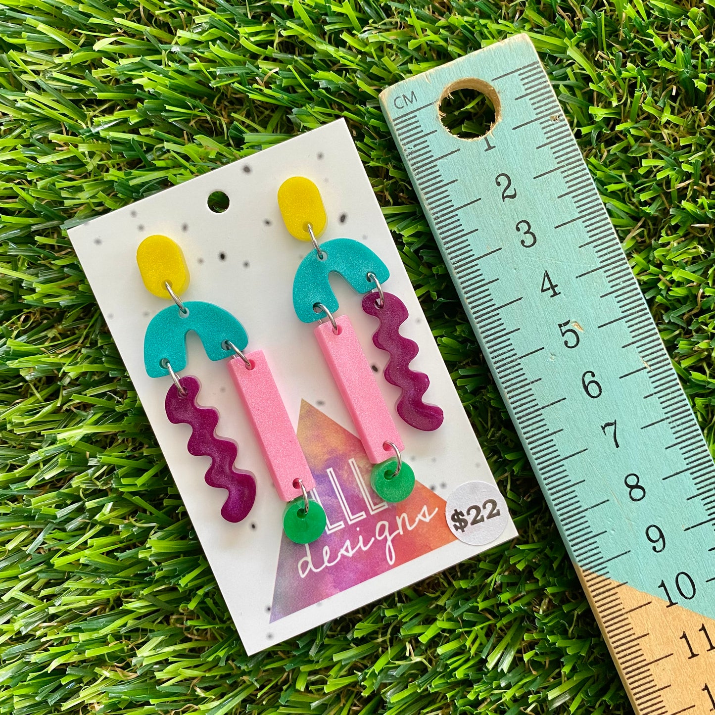 ON SALE!!!!!! Resin Earrings - Yellow, Teal, Purple, Pink and Green A Bit of Everything Dangles!