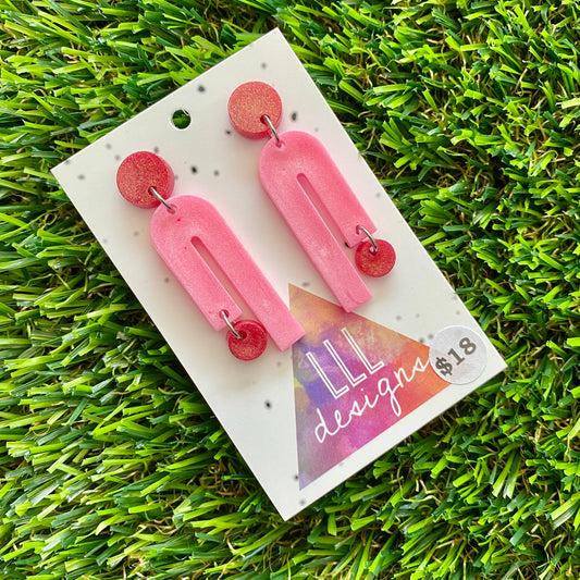 ON SALE!!!!!! Resin Earrings - Red and Pink Side Hustle Dangles!