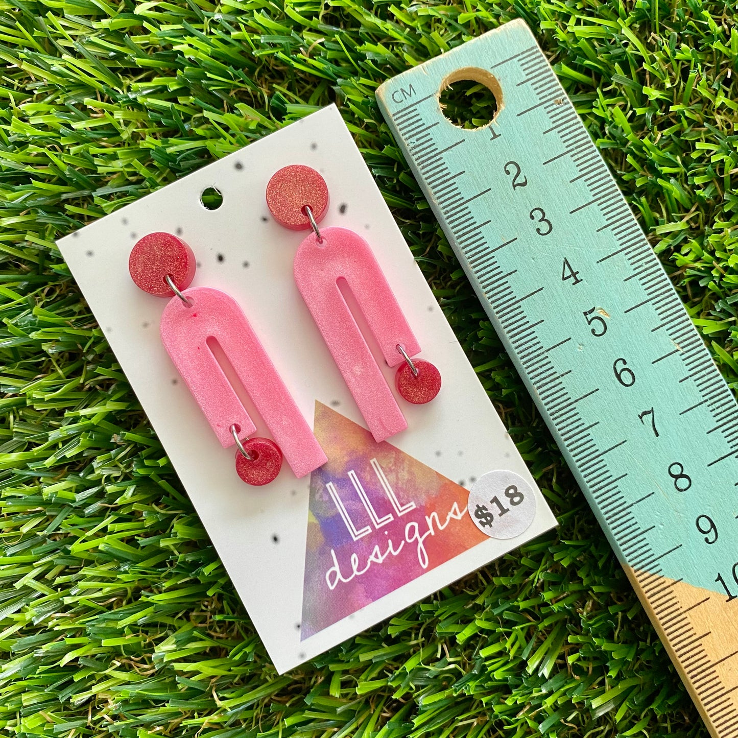 ON SALE!!!!!! Resin Earrings - Red and Pink Side Hustle Dangles!