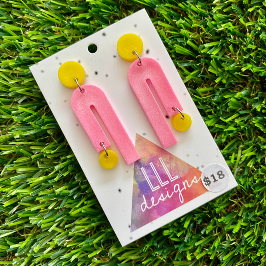 ON SALE!!!!!! Resin Earrings - Yellow and Pink Side Hustle Dangles!