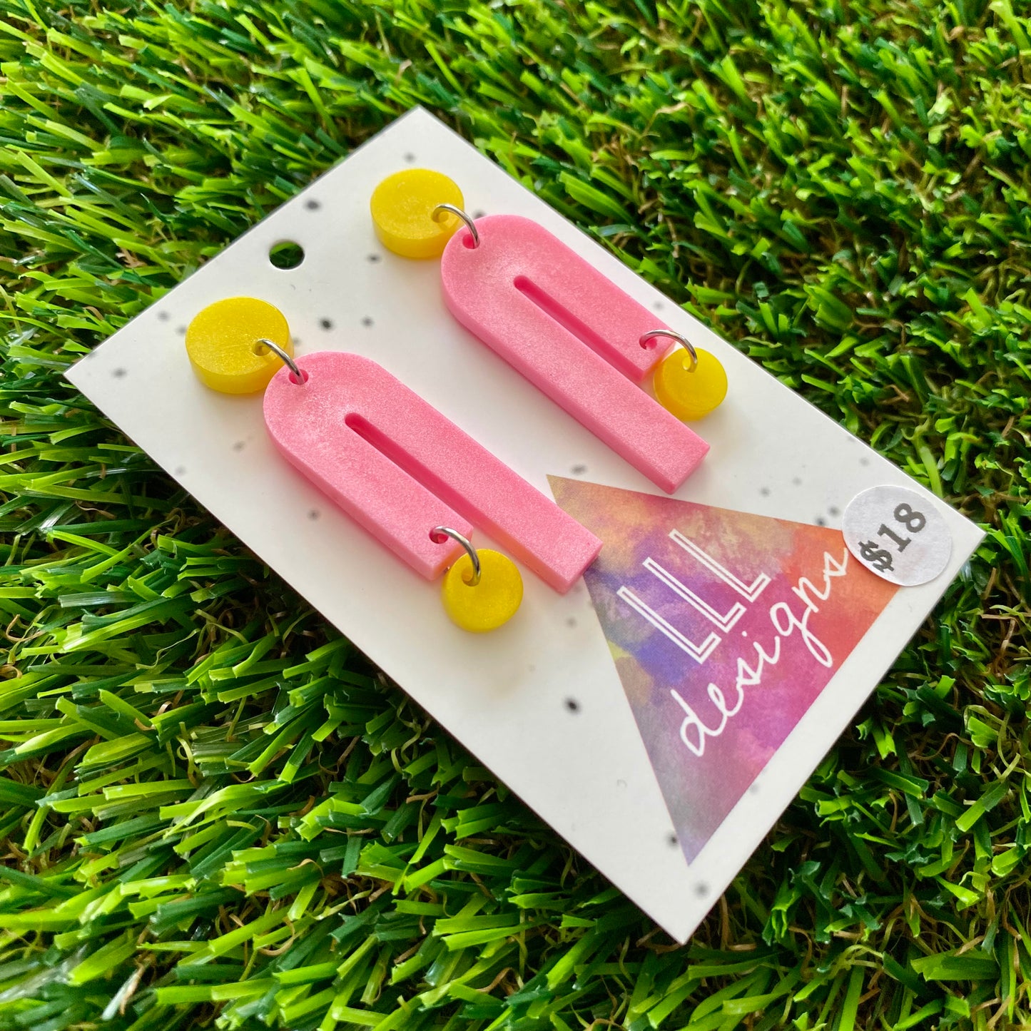 ON SALE!!!!!! Resin Earrings - Yellow and Pink Side Hustle Dangles!