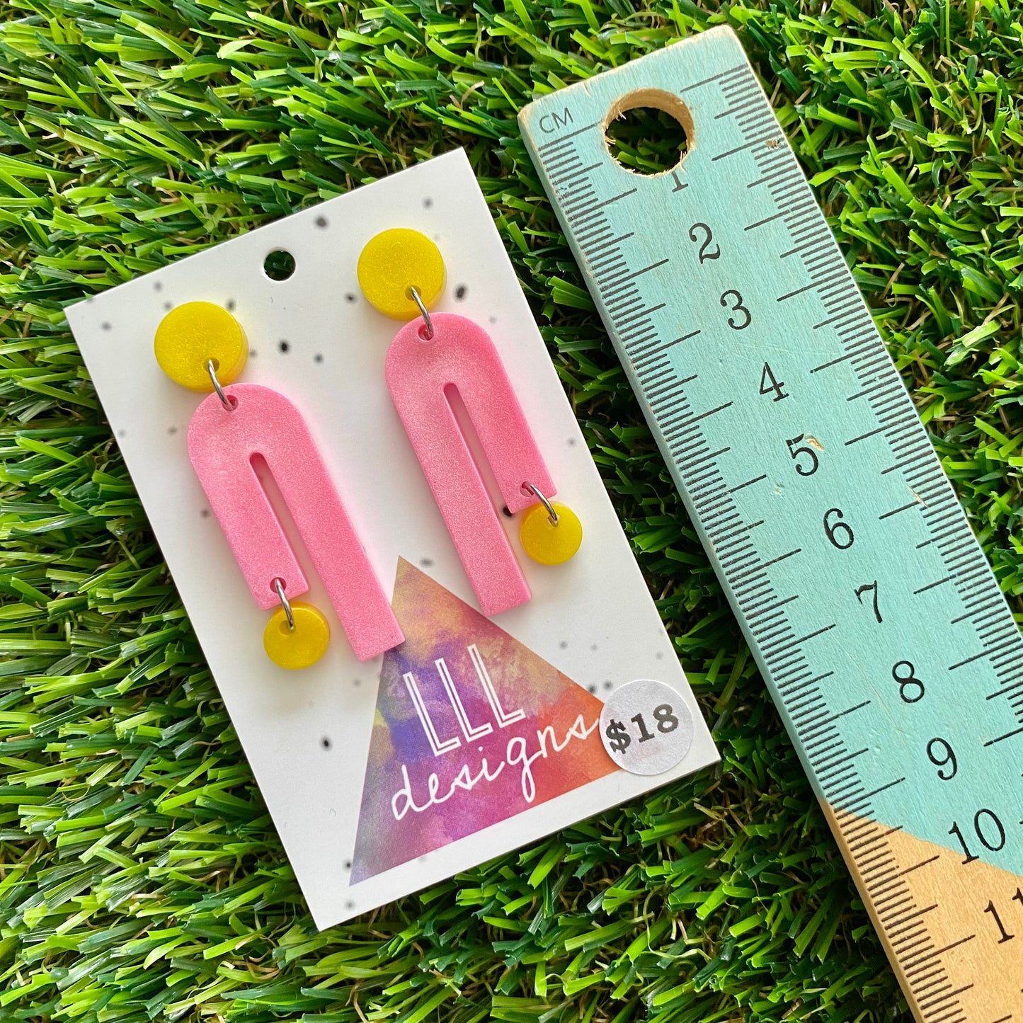 ON SALE!!!!!! Resin Earrings - Yellow and Pink Side Hustle Dangles!