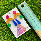 Resin Earrings - Red, Gold, Green and Blue Trapeze  Dangles!