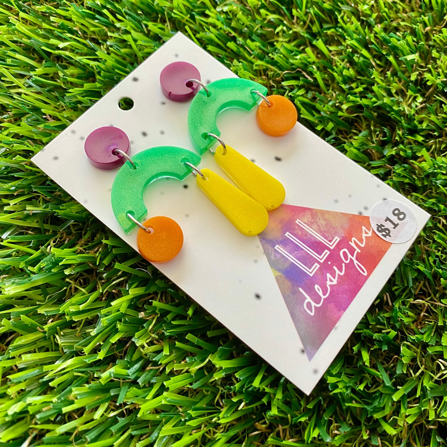 ON SALE!!!!!! Resin Earrings - Purple, Green, Orange and Yellow Trapeze Dangles!