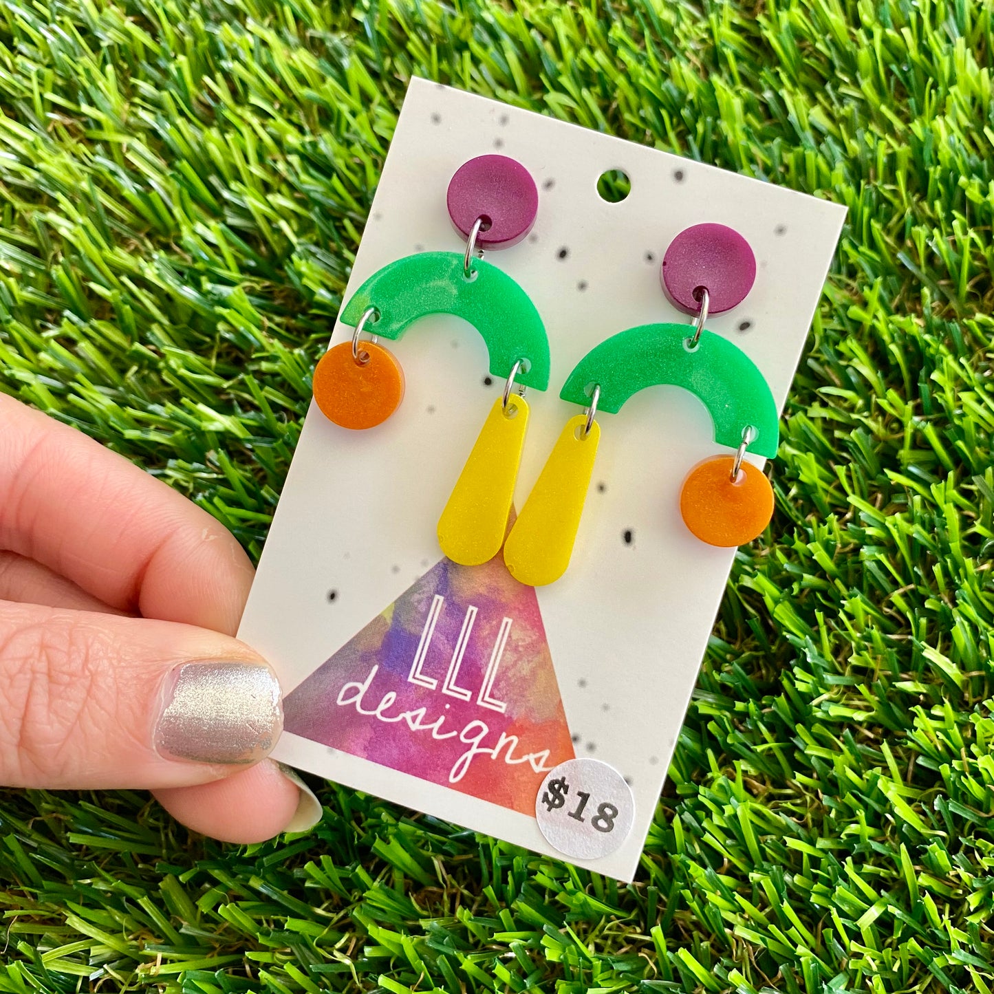 ON SALE!!!!!! Resin Earrings - Purple, Green, Orange and Yellow Trapeze Dangles!