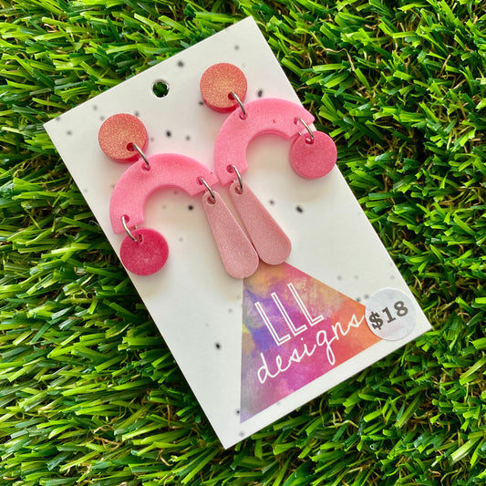 ON SALE!!!!!! Resin Earrings - Red and Pink Trapeze Dangles!