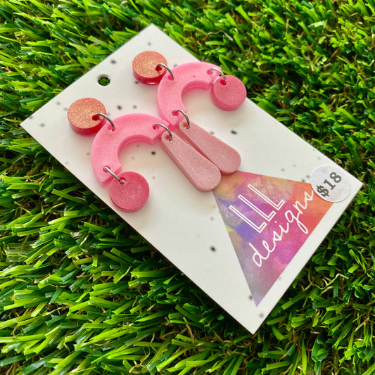 ON SALE!!!!!! Resin Earrings - Red and Pink Trapeze Dangles!