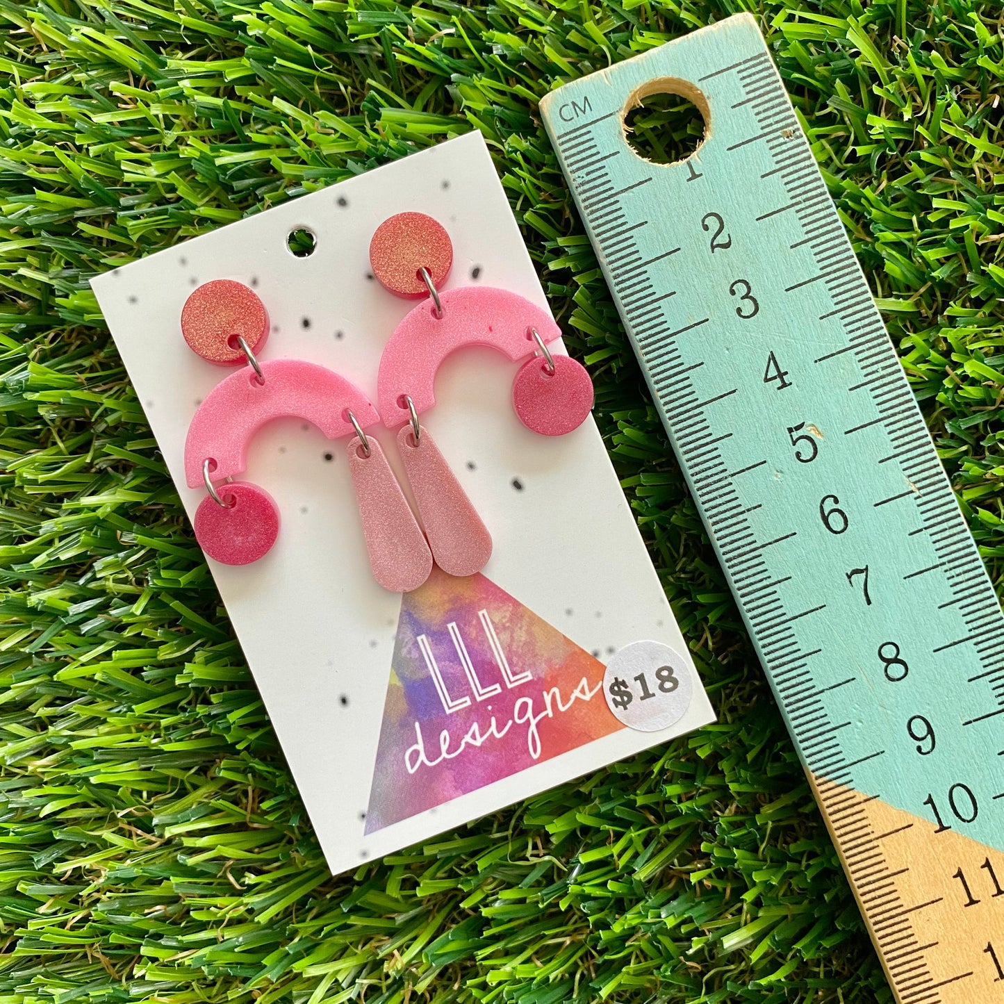 ON SALE!!!!!! Resin Earrings - Red and Pink Trapeze Dangles!