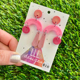 Resin Earrings - Red and Pink Trapeze Dangles!
