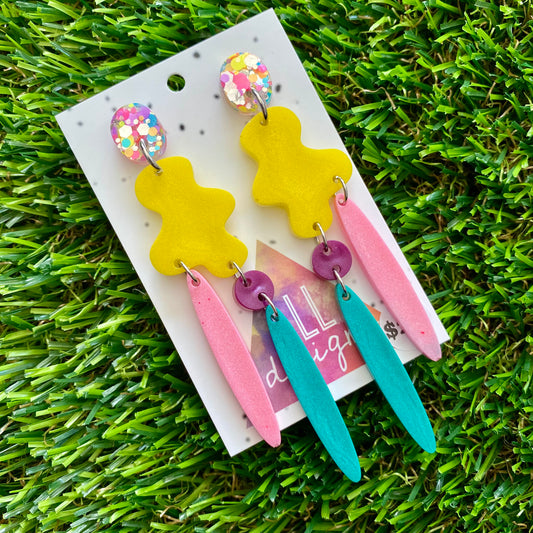 ON SALE!!!!!! Resin Earrings - Confetti Top Wiggle Woo Dangles!