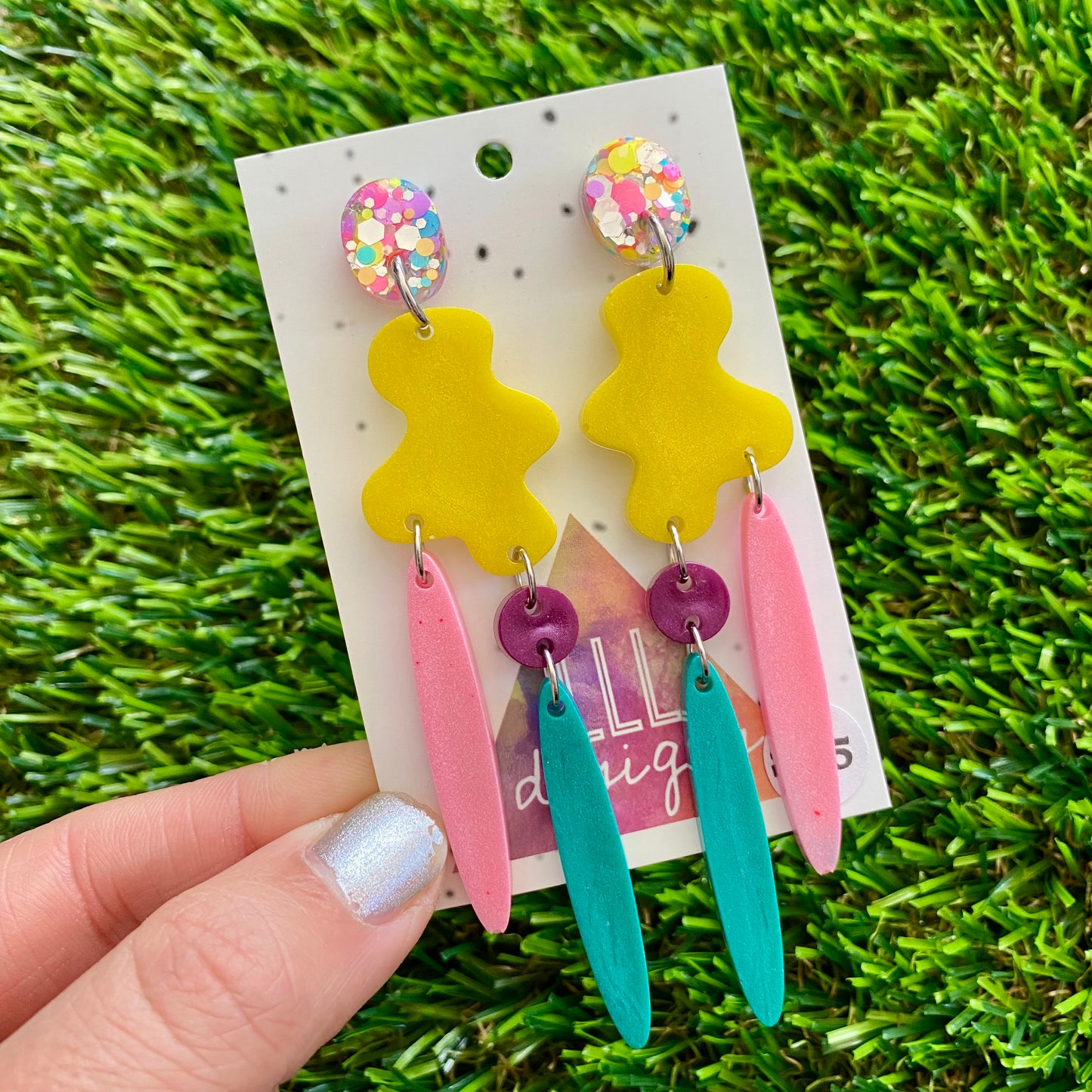 ON SALE!!!!!! Resin Earrings - Confetti Top Wiggle Woo Dangles!