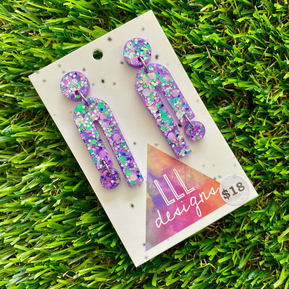 Resin Earrings - Purple Multi Confetti Side Hustle Dangles!