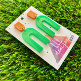 Resin Earrings - Orange and Green Open Arches Dangles!